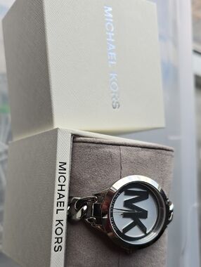Michael Kors Women's Silver MK Logo Bracelet Watch